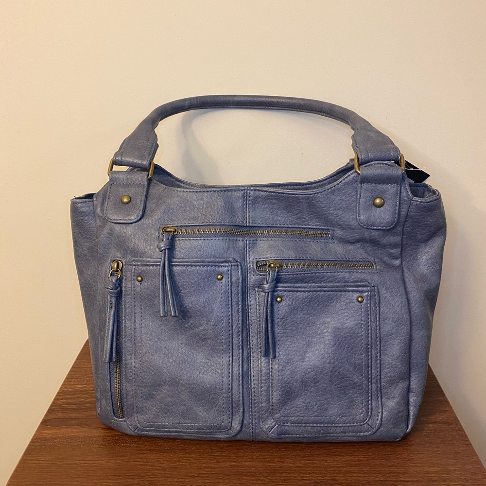 Bueno Denim Color Faux Leather Shoulder Bag